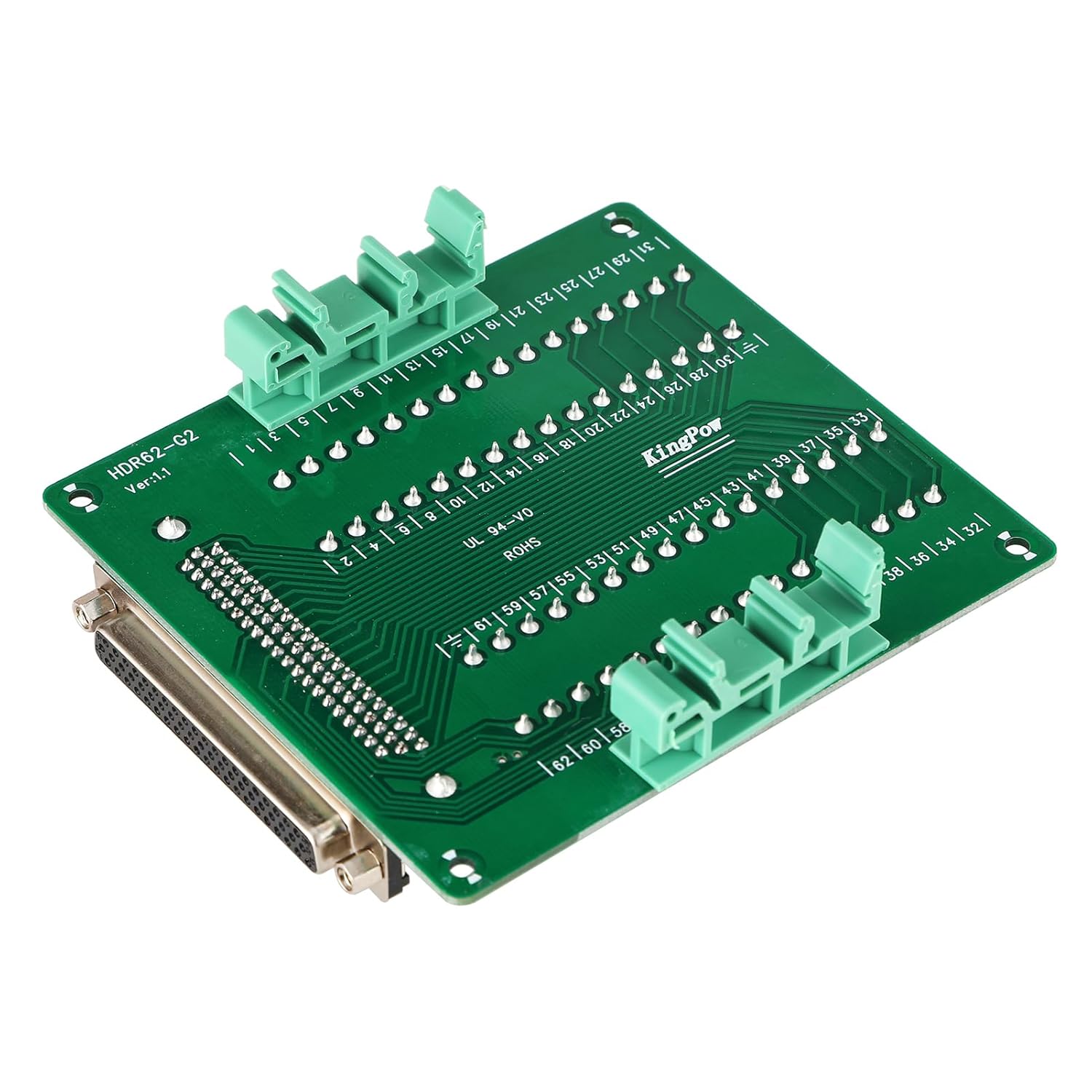 DB62 Solderless Connector, Female D-SUB Header to 62-pin Port Transfer Terminal Adapter Breakout Board with C45 PCB DIN Rail Mounting Bracket
