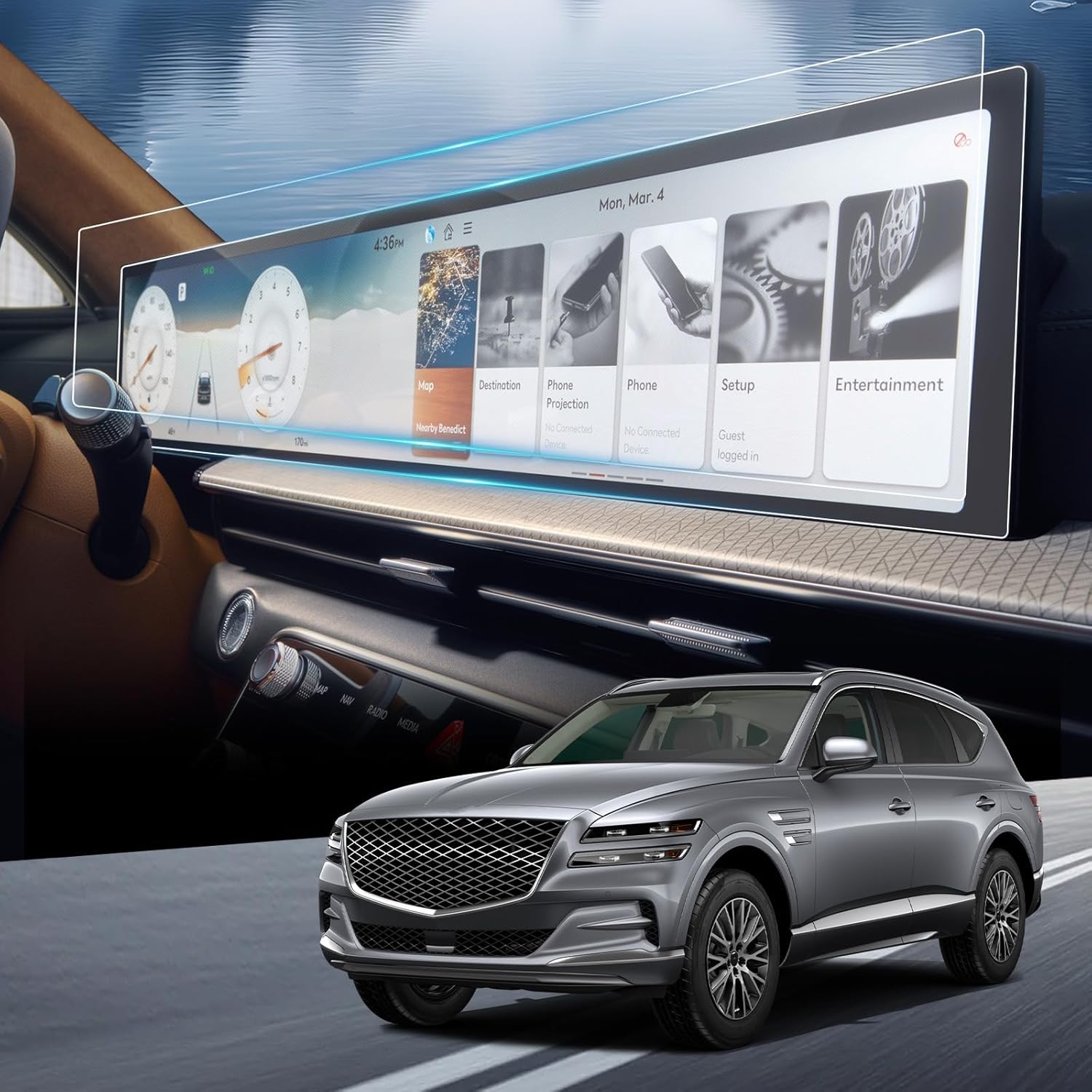 YEE PIN Screen Protector 2025 GV80 Screen Protector for 2025 GV80 Accessories for 2025 Genesis GV80 G80 27” OLED Navigation Climate Control Display Nano Protective Film 8 Pack