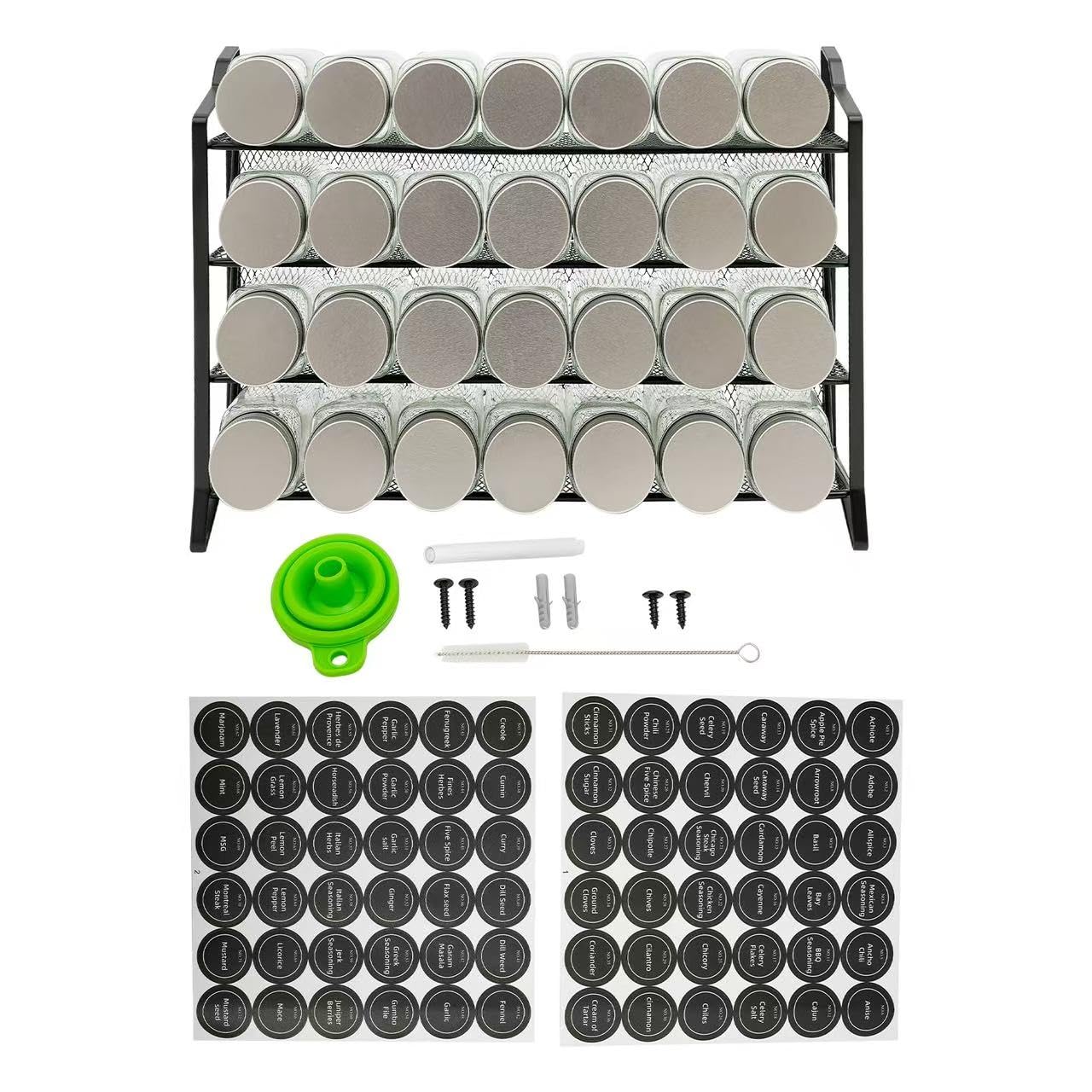 Estantería para especias, organizador de especias de pared, armario de cocina, independiente, cocina, metal, organizador de especias, organizador de especias con 28 botes de especias vacíos