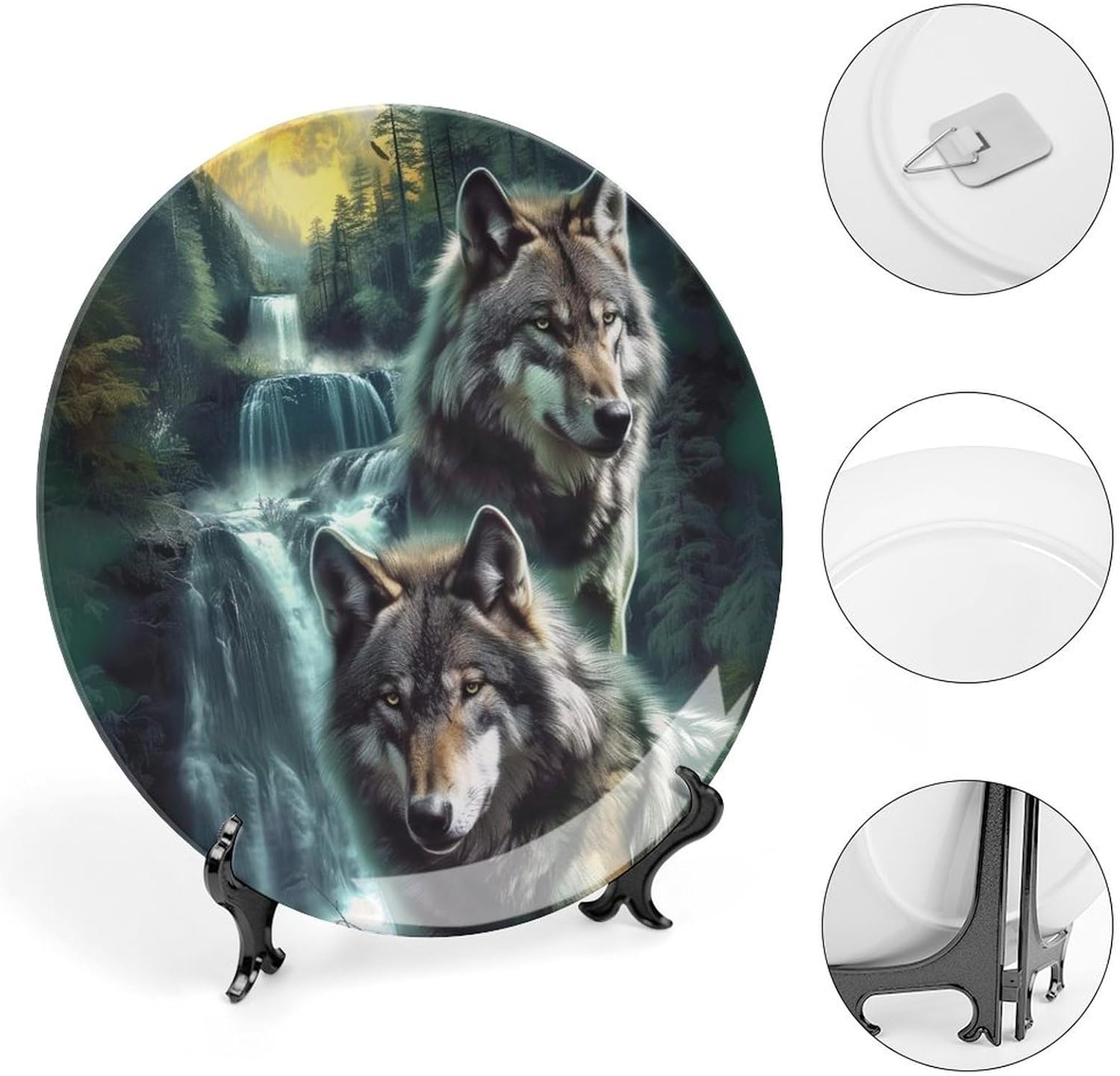 Wolf Moon Green Bone China Decorative Plate Ceramic Decorative Plate for Home Office Wall Decor, with Vertical Stand Decorative Plates for Home Club