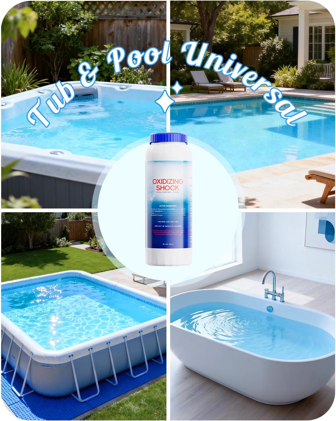POOLHOUR 32 Oz Chlorine-Free Oxidizing Shock for Hot Tub, Oxidizer for Spas and Swimming Pools, Hot Tub Shock, 1 Pack