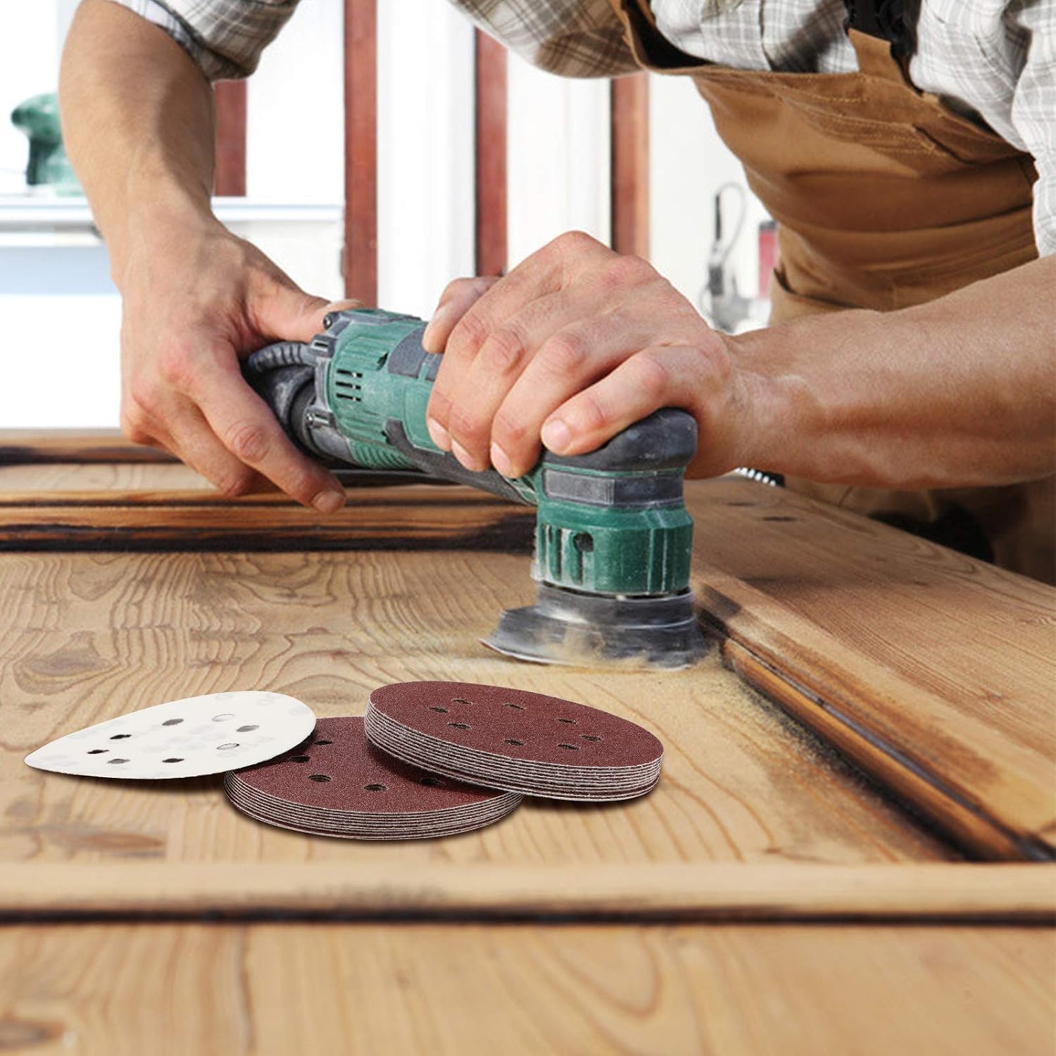 100PCS 5 Inch Sanding Discs, 8 Holes Hook and Loop - 40 60 80 100 120 180 240 320 400 800 Grit Assorted Sandpaper, Random Orbital Sander Round Sand Paper, 125mm Sandpaper Sheets