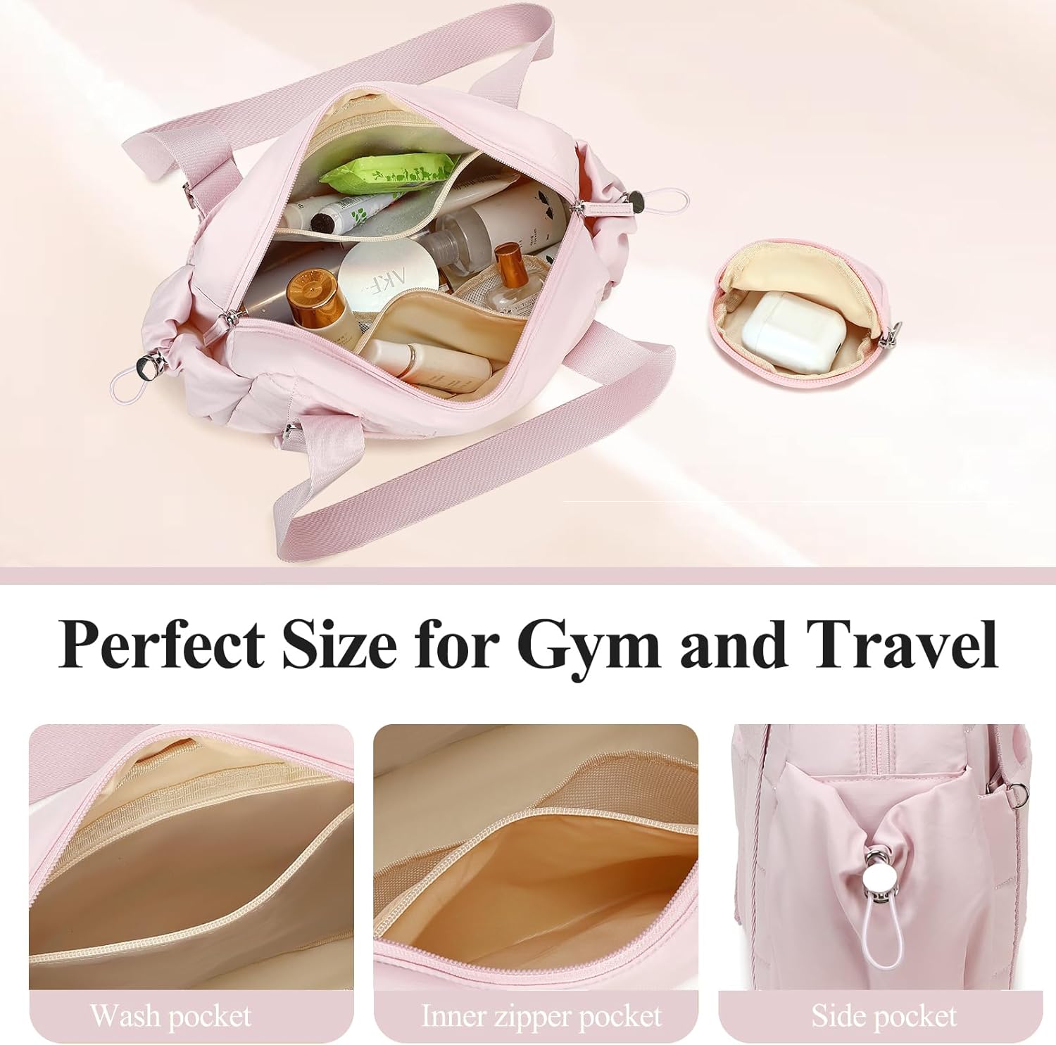 CAMTOP Mini Gym Bag for Women, Small Gym Tote Bag Puffy Quilted Sports Duffel Bag with Wet Compartment and Coin Purse Duffel Bags Dance Yoga Workout Bag for Gifts - Image 3