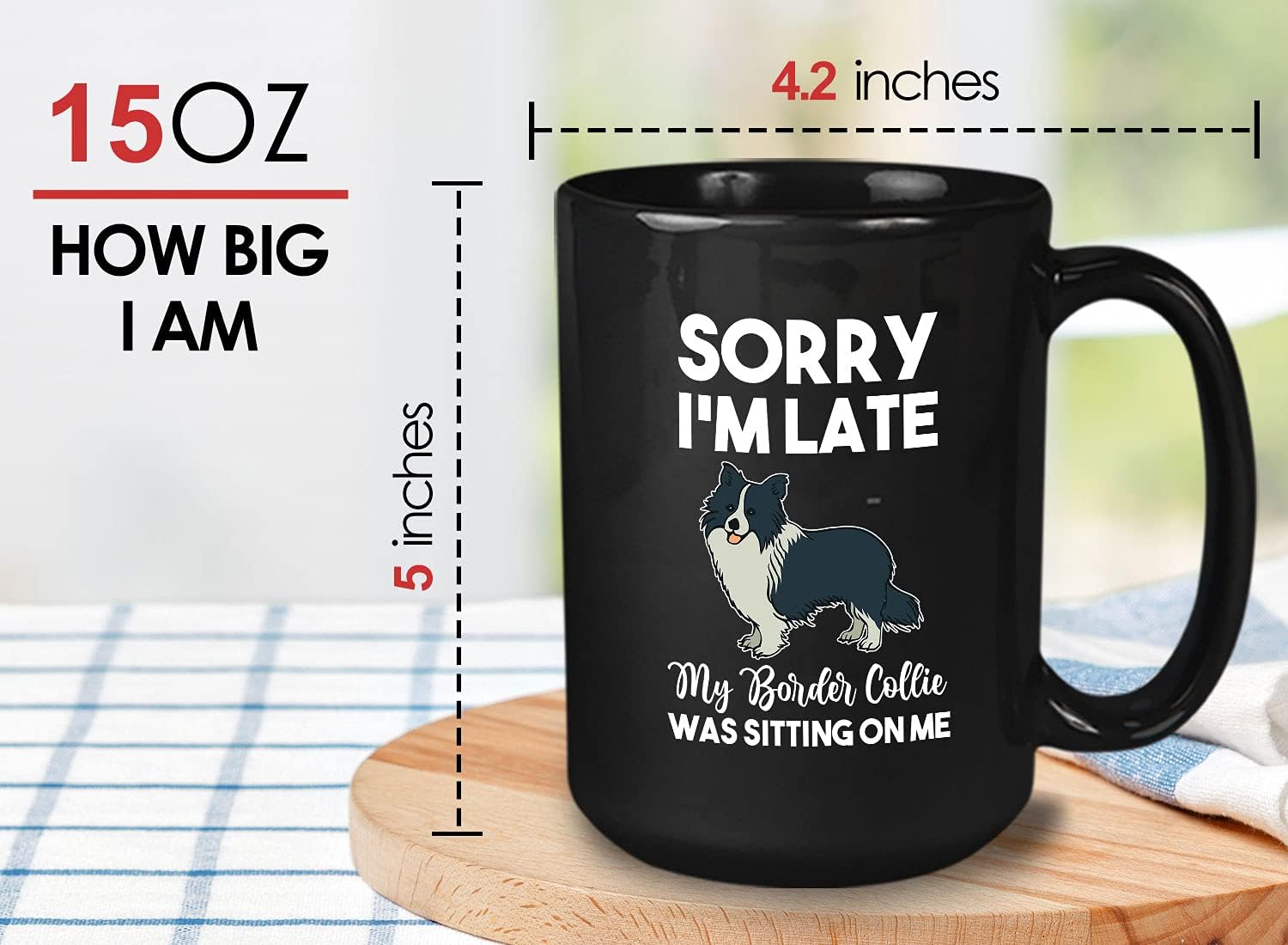 Bubble Hugs Dog Lover Coffee Mug 15OZ Black - Border Collie - Dog Owner Pet Owner Animal Lover Dog Breed Novelty Sweet Best Pet Funny Sorry I'm Late Retriever Cihuahua
