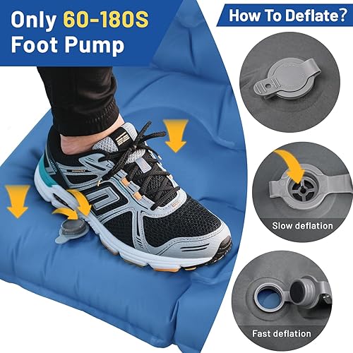 Miniatura 7 de Almohadilla de dormir doble, 6 pulgadas, extra gruesa, portátil, con almohadas y bomba de pie integrada, alfombrilla de campamento ultraligera para