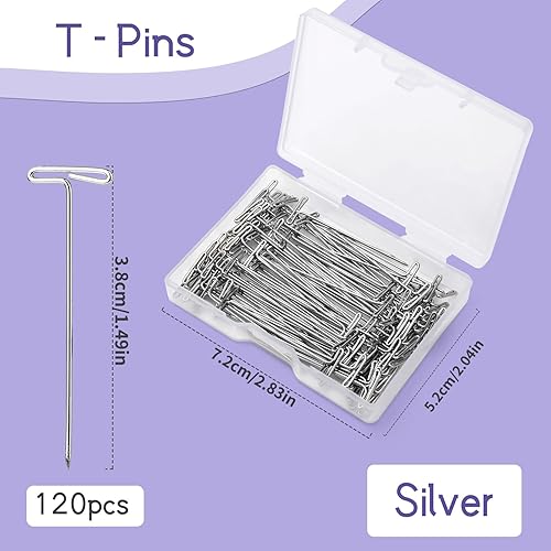 Miniatura 2 de 120 pines en T de 1.5 pulgadas, horquillas en T para peluca para cabeza de espuma con caja transparente de plástico, pasadores en T de costura