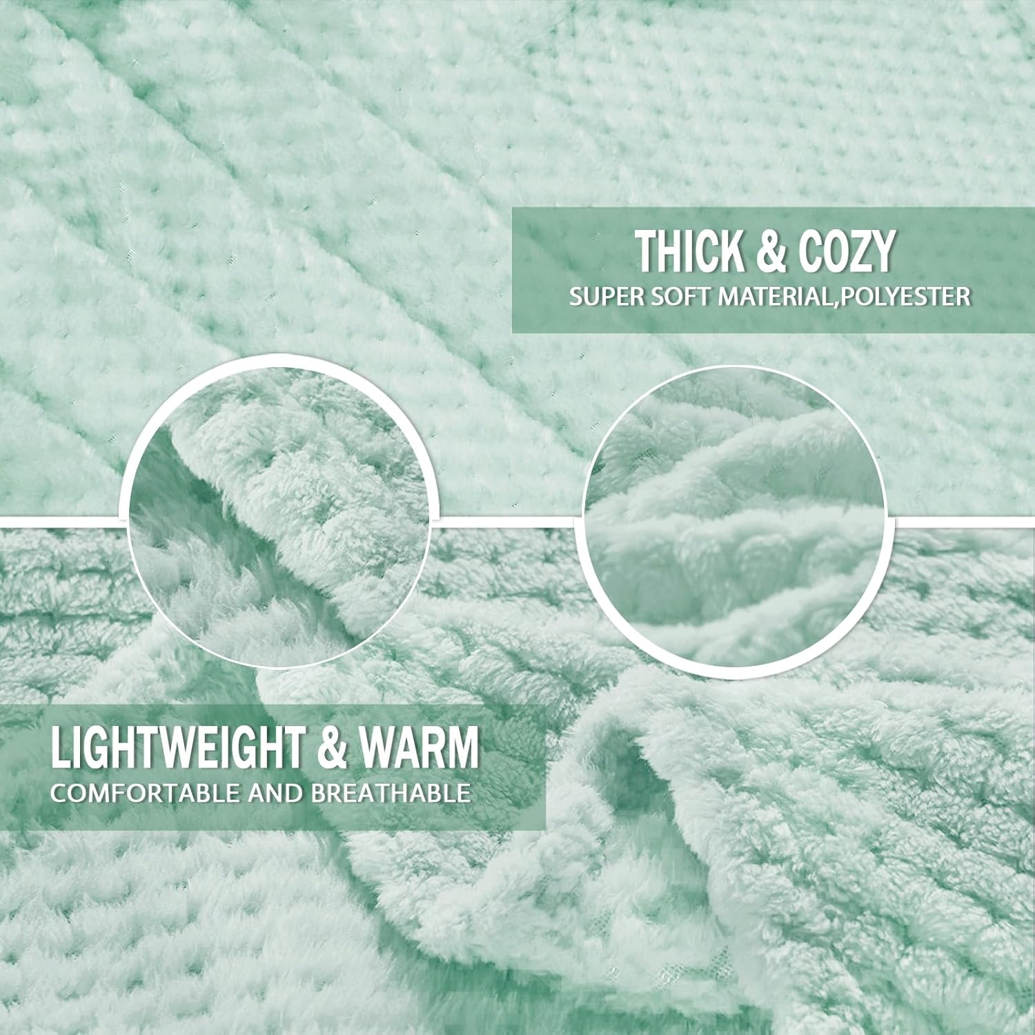 Exclusivo Mezcla Fleece Throw Blanket Extra Large, Super Soft and Warm Blankets for Couch, Sofa and Bed Waffle Textured, Cozy, Fuzzy and Lightweight (Mint Green, 50x70 Inches) - Image 6