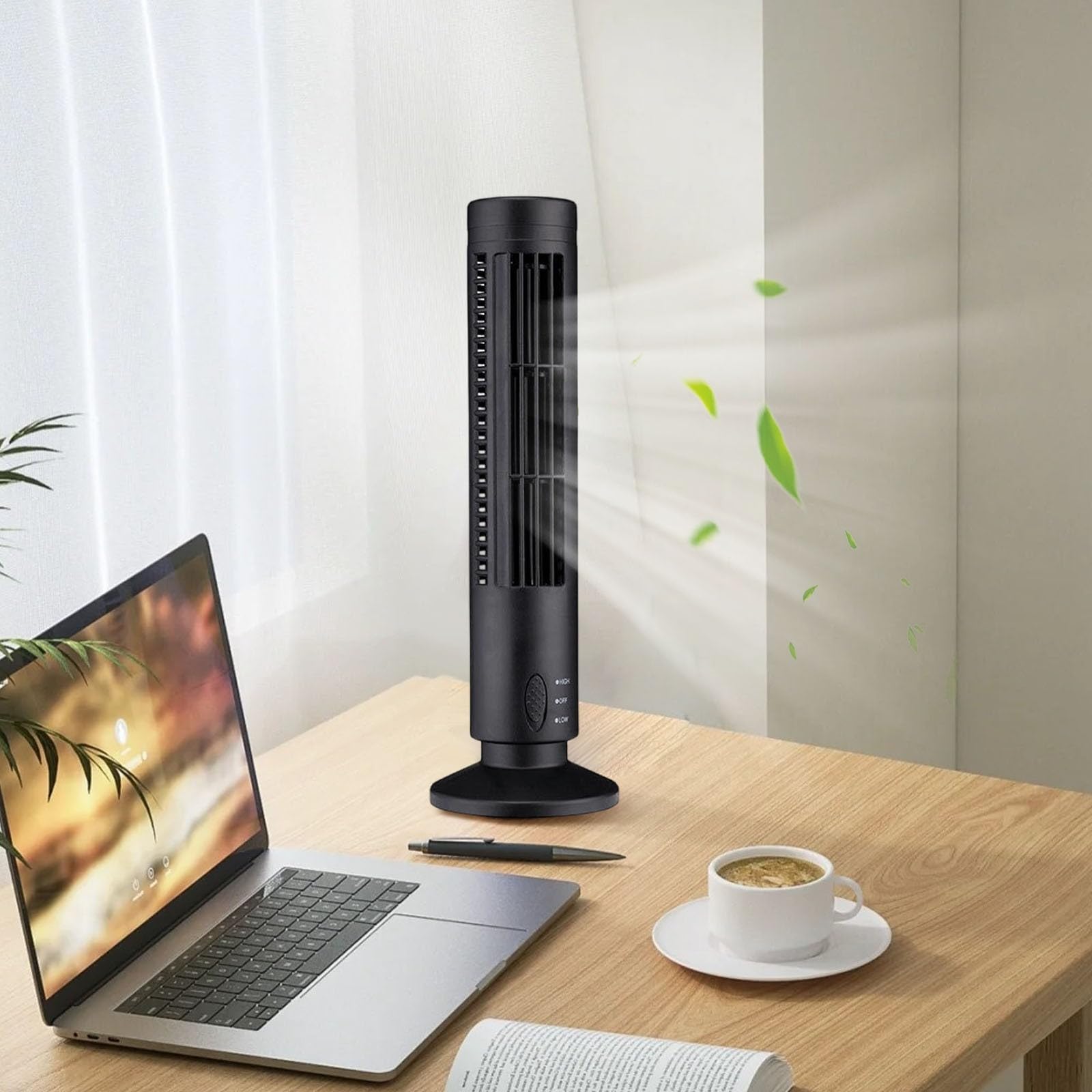 Ventilatore a torre senza pale con ricarica USB e luce notturna morbida, circolatore d'aria fredda portatile per camera da letto, casa, ufficio e uso interno
