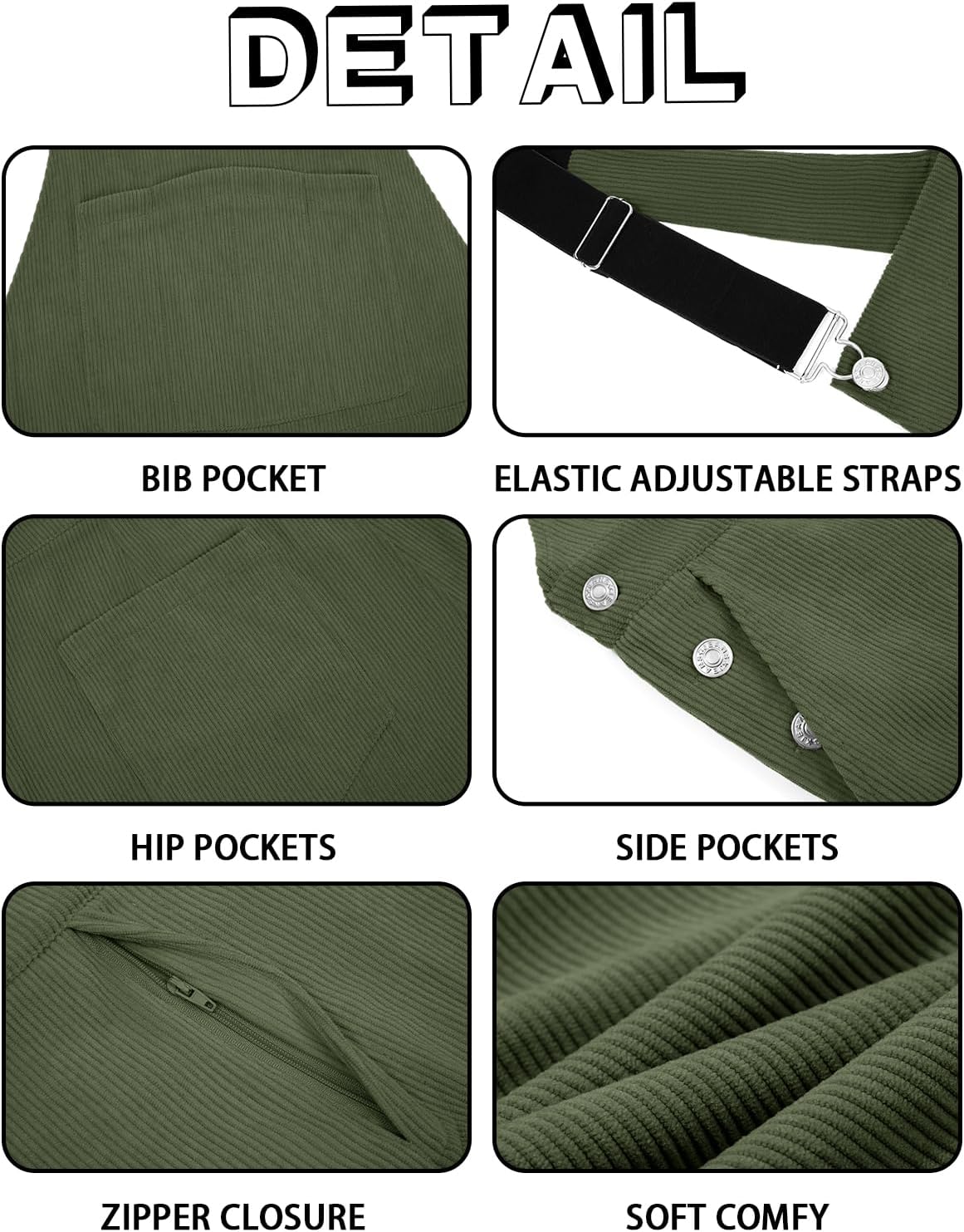 Runcati Mens Corduroy Bib Overalls Casual Adjujstable Strap Workwear Fashion Fall Winter Loose Fit Jumpsuit - Image 6