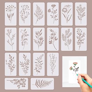 18Pcs Crafting Stencils Reusable, Wildflower Stencils for Painting, Large Flower Stencils for Wood,Walls,Canvas,Home Decor,Plastic Art Drawing Templates,DIY Crafts,Flowers Stencils for Painting