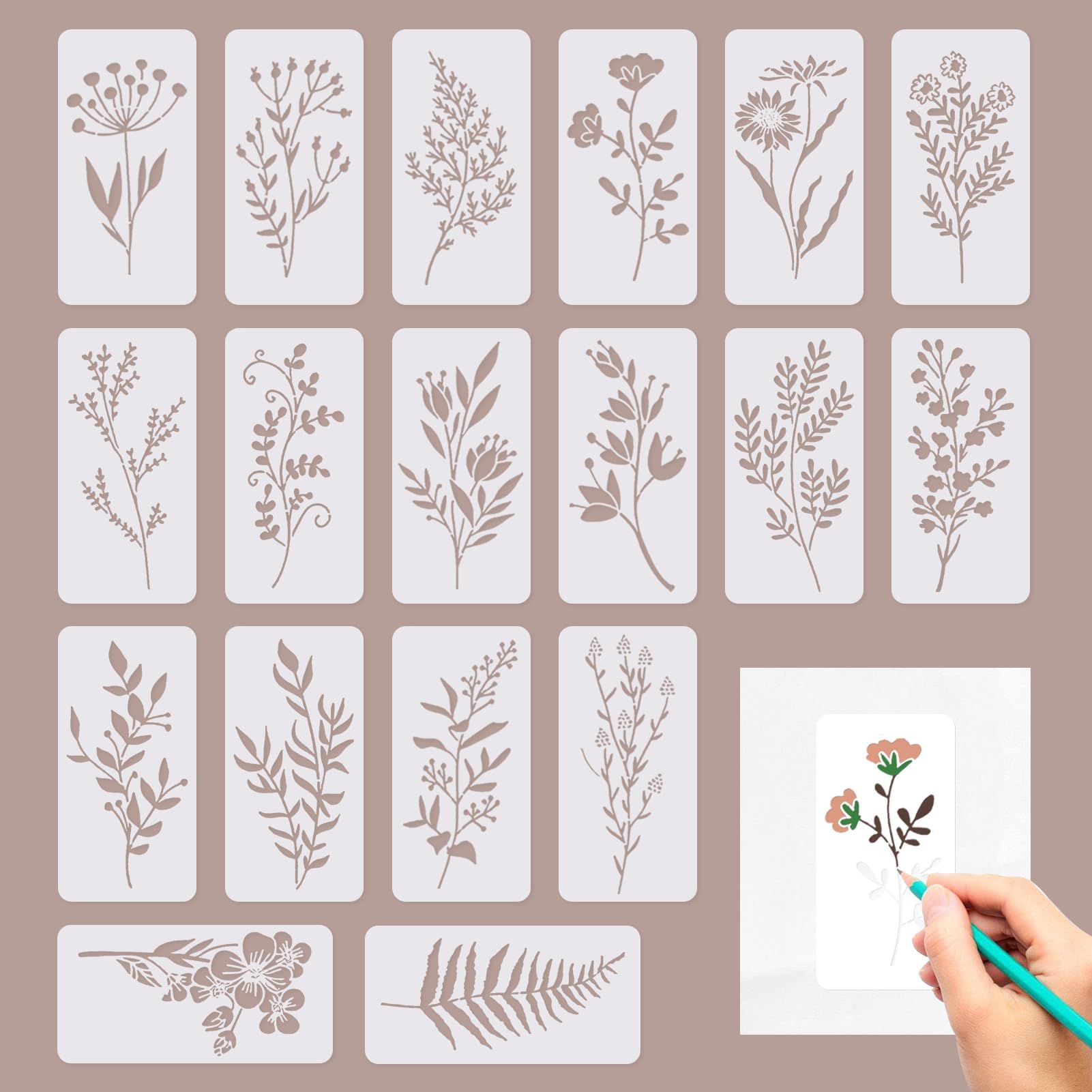 18Pcs Crafting Stencils Reusable, Wildflower Stencils for Painting, Large Flower Stencils for Wood,Walls,Canvas,Home Decor,Plastic Art Drawing Templates,DIY Crafts,Flowers Stencils for Painting