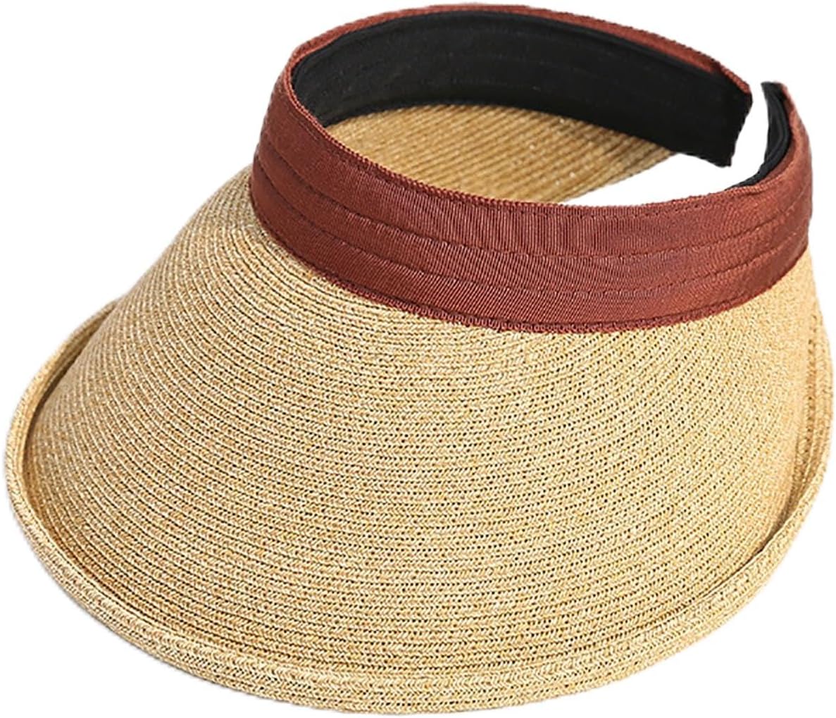Womens Sun Visor Hat Cloth Covered Visor for Women Straw Sun Visors for Women Beach Hat Sun Hat(A)