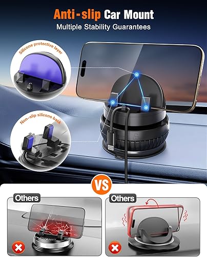 Miniatura 7 de pop-tech Soporte para teléfono con ventosa de automóvil rotación de 360 y ajustable en 30 soporte para teléfono celular con ventosa al vacío con