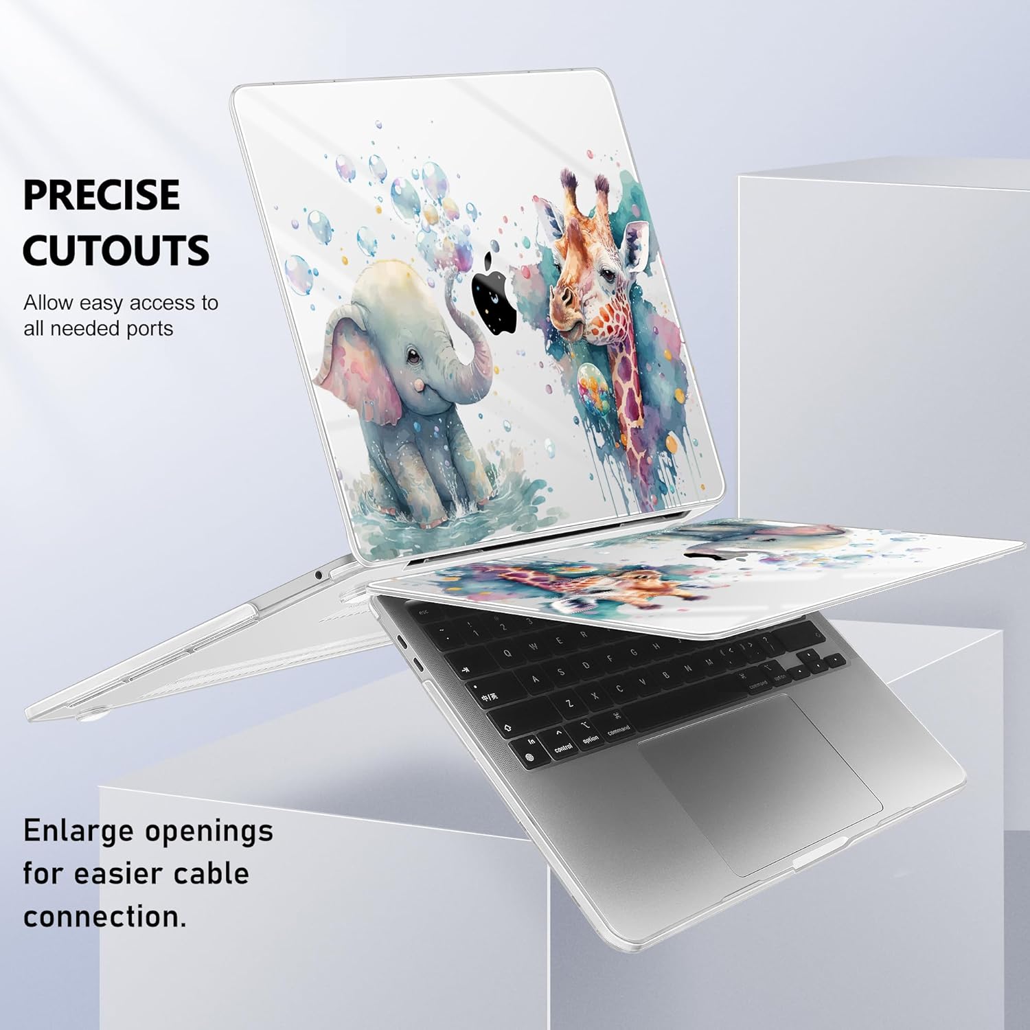 Case for MacBook Pro 13 inch with/Without Touch Bar (2016-2022, M2 A2338 M1 A2289 A2251 A2159 A1989 A1706 A1708), Hard Shell + Keyboard Cover + Dust Plug - Elephant & Giraffe - Image 8