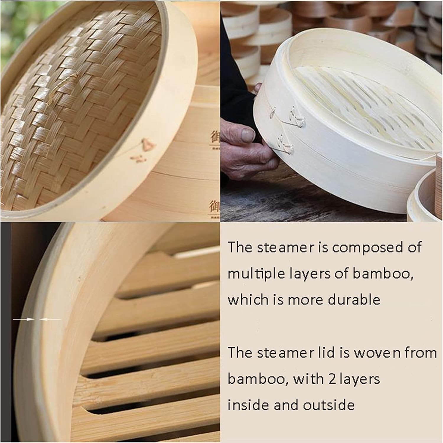 Vapor de bambú de 2 Capas, Vapor con Tapa, Vapor de bambú para arroz, Dim Sum, Verduras y Carne, 30 cm