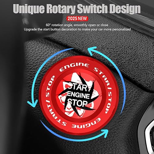Miniatura 17 de Tybasthe Cubierta de botón de arranque giratorio, Smile Demon Accesorios para automóvil, Cubierta de botón de arranque del motor, calcomanías