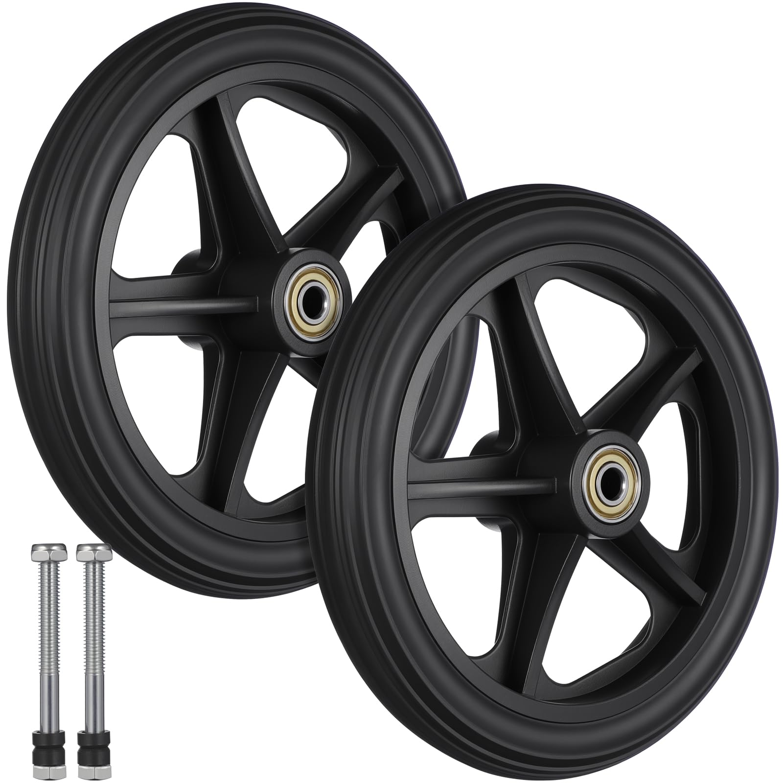 HEALLILY 2 Ruedas para Silla de Ruedas Delanteras Recambios Neumáticos de Goma Maciza 7 Pulgadas Antideslizante Repuesto Universal con Tornillos Rodamiento Componentes Negro
