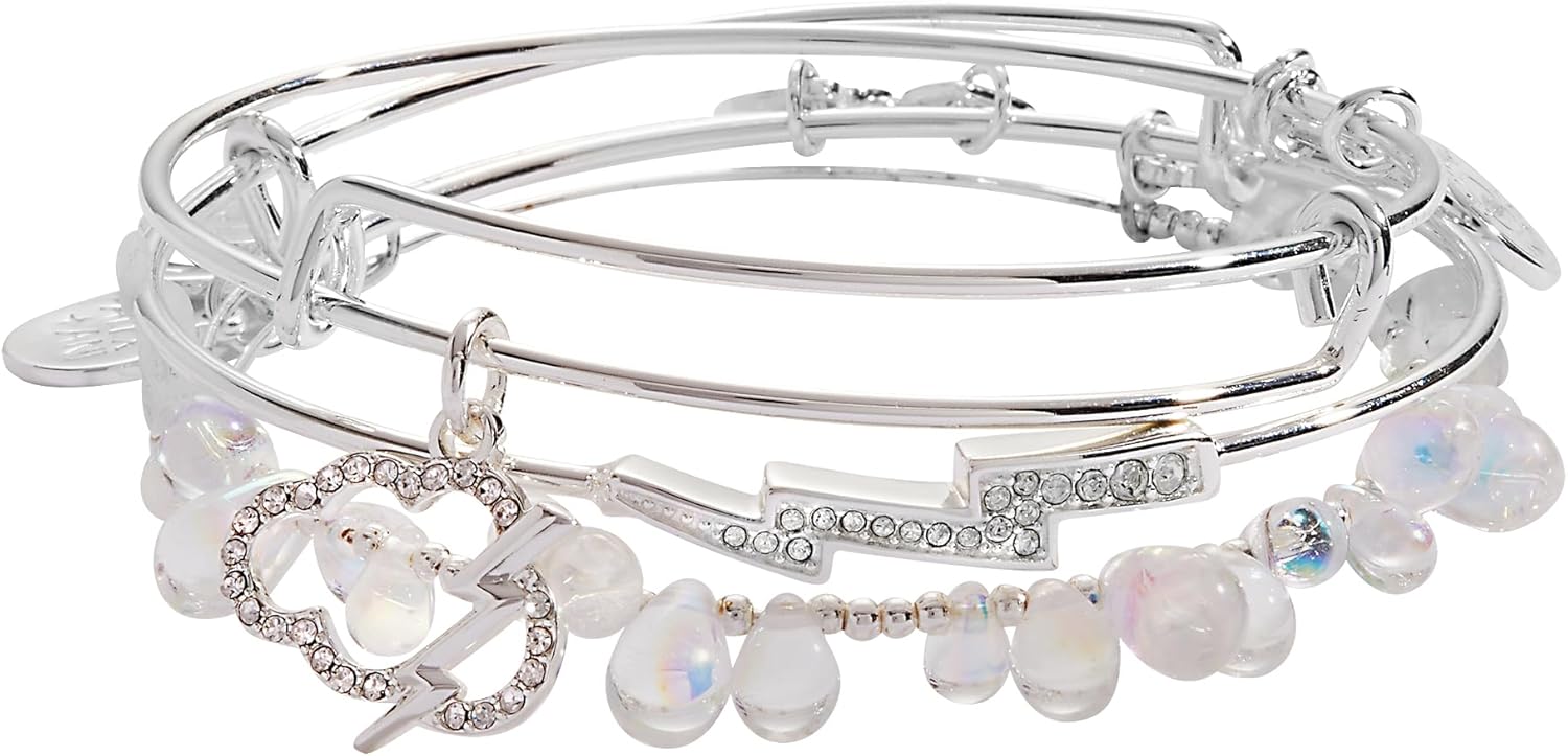 Alex and Ani Cloud, Lightening Bolt and Rain Drop Bangle Set of 3