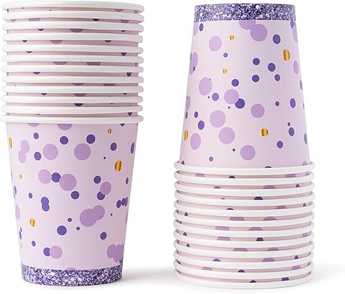 Miniatura 8 de Royal Bluebonnet Suministros de fiesta morados, servicio para 24 platos de papel morado y dorado (7 y 9 pulgadas), servilletas, tazas, platos