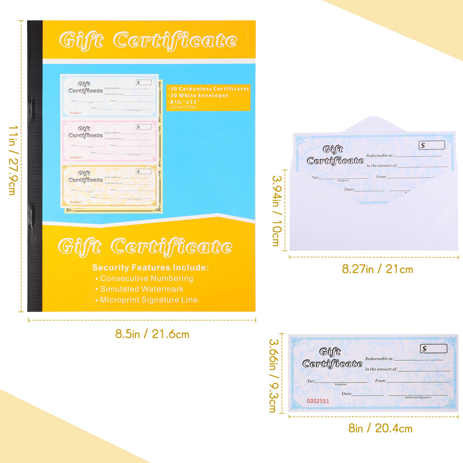 Zhanmai Geschenkgutscheinbuch mit Umschlag, 3 Gutscheine pro Seite, mit selbstdurchschreibendem Kopierpapier, mehrfarbig, Geschenkgutschein, geeignet für Unternehmen, Restaurants, Einkaufszentren,