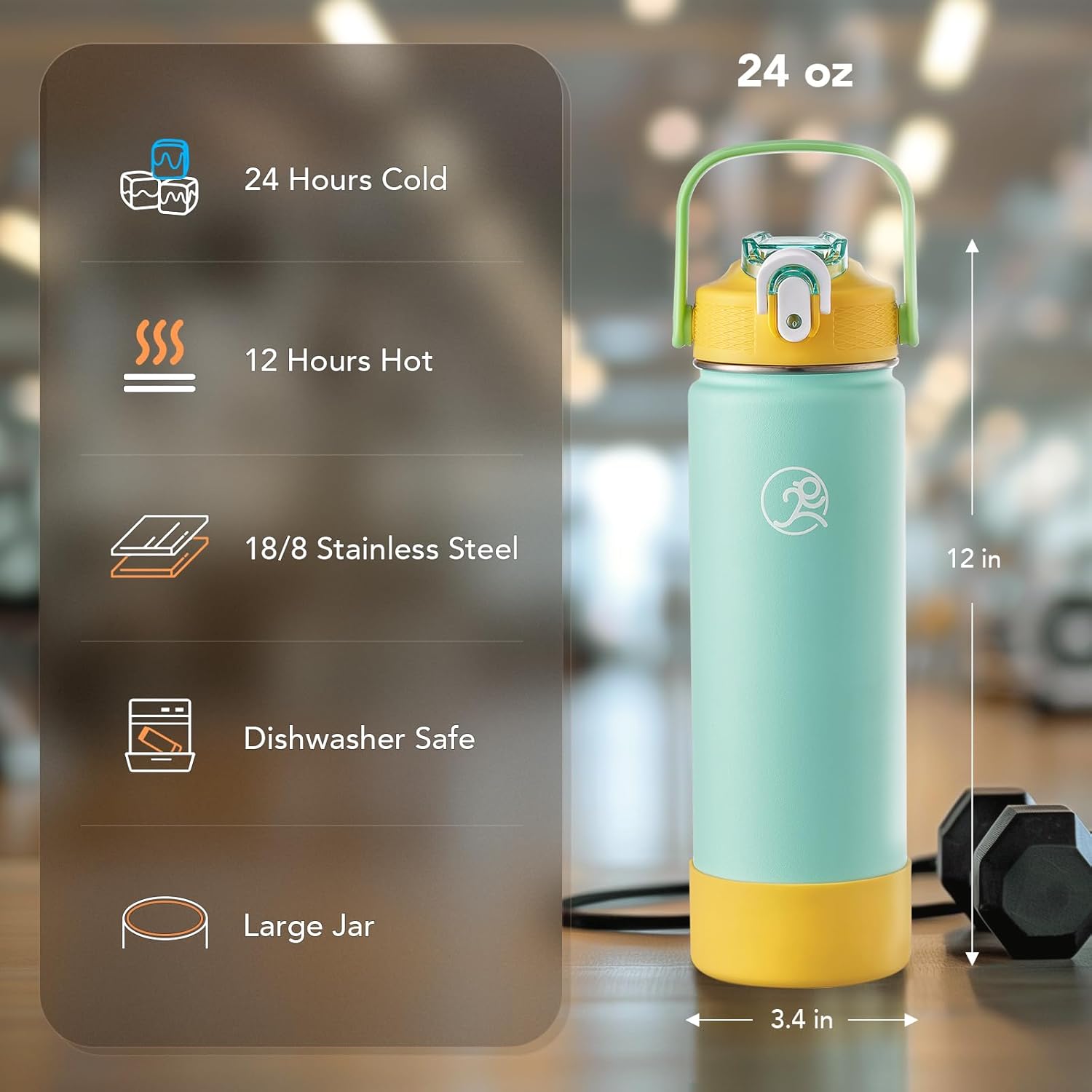 GOSWAG Insulated Water Bottle 24 oz, Stainless Steel Water Bottles with 2 Lids and Silicone Sleeve for School and Work, Double-Wall Vacuum Insulation - Image 2