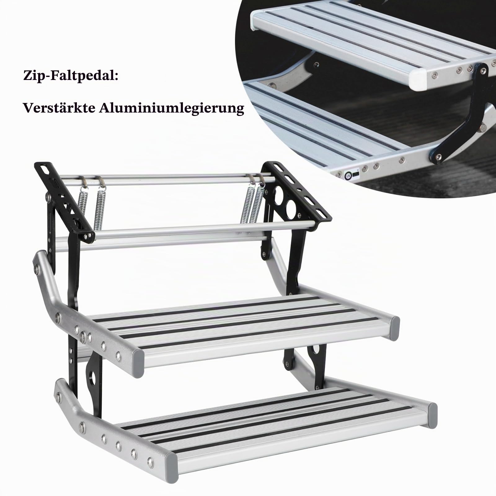 Aluminium Manuelle Doppelte Ausziehbare Klappstufe für Wohnmobil, Wohnwagen, Camper - Verstärktes Rutschfestes Pedal - Leiter - 150 kg Tragfähigkeit
