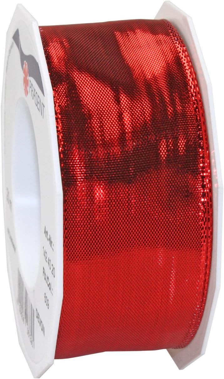 Morex Ribbon Devon French Wired Polyester/Metallic Ribbon, 1-1/2"" by 22 yd, Red (14240/20-609)