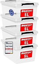 ATHLON TOOLS 4 x 5L Boxes with Lid, Food Grade, Locking Clips, 100% New Material, Clear Plastic Box, Stackable