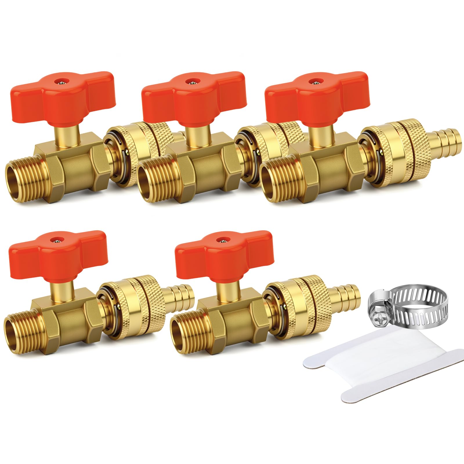 GASHER 5 piezas válvula de bola de latón con conector rápido, rosca macho 1/2 BSP a racor de manguito de 16mm, válvula de cierre por compresión para agua, aire, gas y aceite