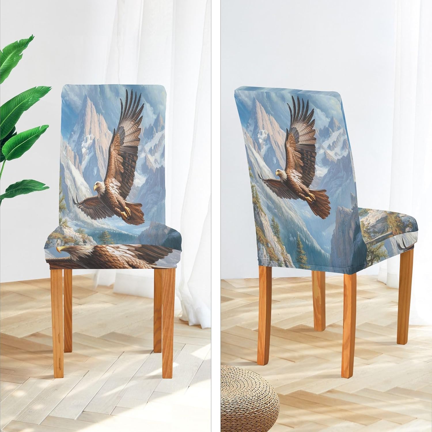 ALAZA Chair Covers for Dining Room, Eagles Forest Mountains Stretch Chair Cover Sets Chair Protector Removable Washable for Ktichen Restaurant Hotel