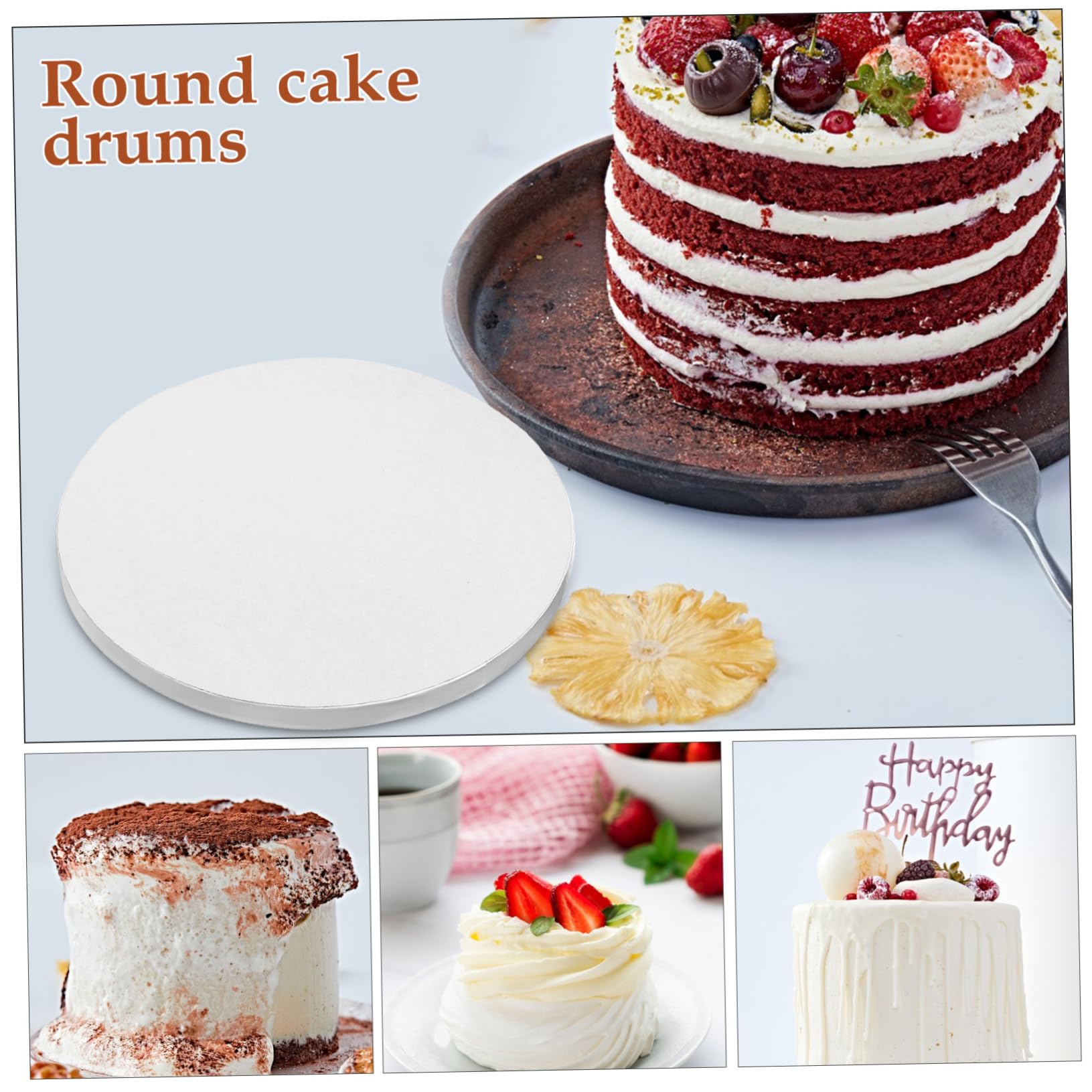 PRETYZOOM 8 Inch Cake Drum Cardboard Base Round Cake Board Drums for Wedding Birthday Party