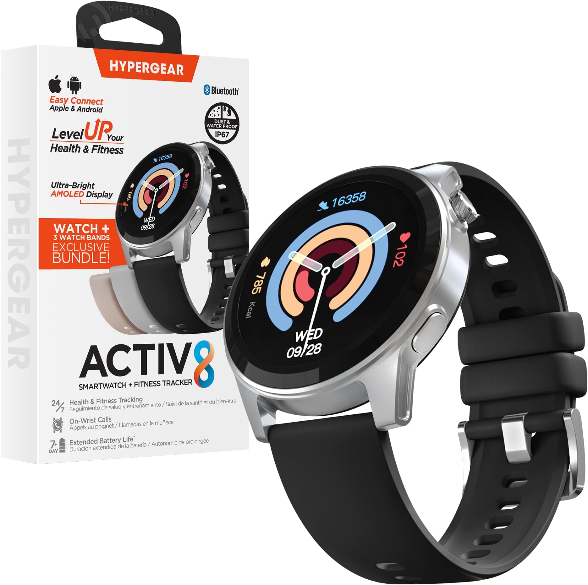 HyperGear Activ8 Smart Watch with Fitness Tracker - iOS & Android Smart Watches Women and Men, Running Sports Activity Fitness Watch, Health Tracker Heart Rate Monitor, Smartwatch for Android and iOS