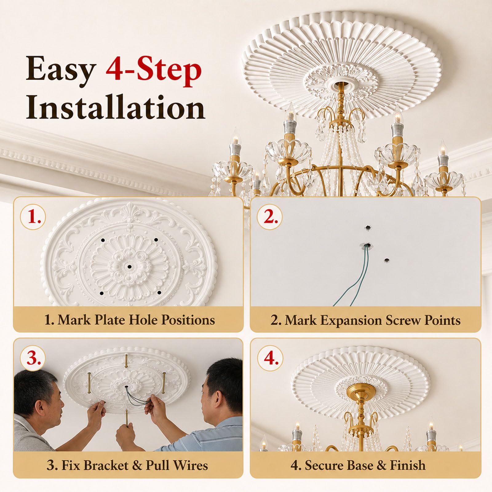 Rosone Decorativo per Soffitto,Piastra Rotonda per Ventilatore A Soffitto,Rosoni in Polistirolo Decorativi,Medaglione per plafoniera,Leggero e Facile da Applicare,per Soffitto e Pareti