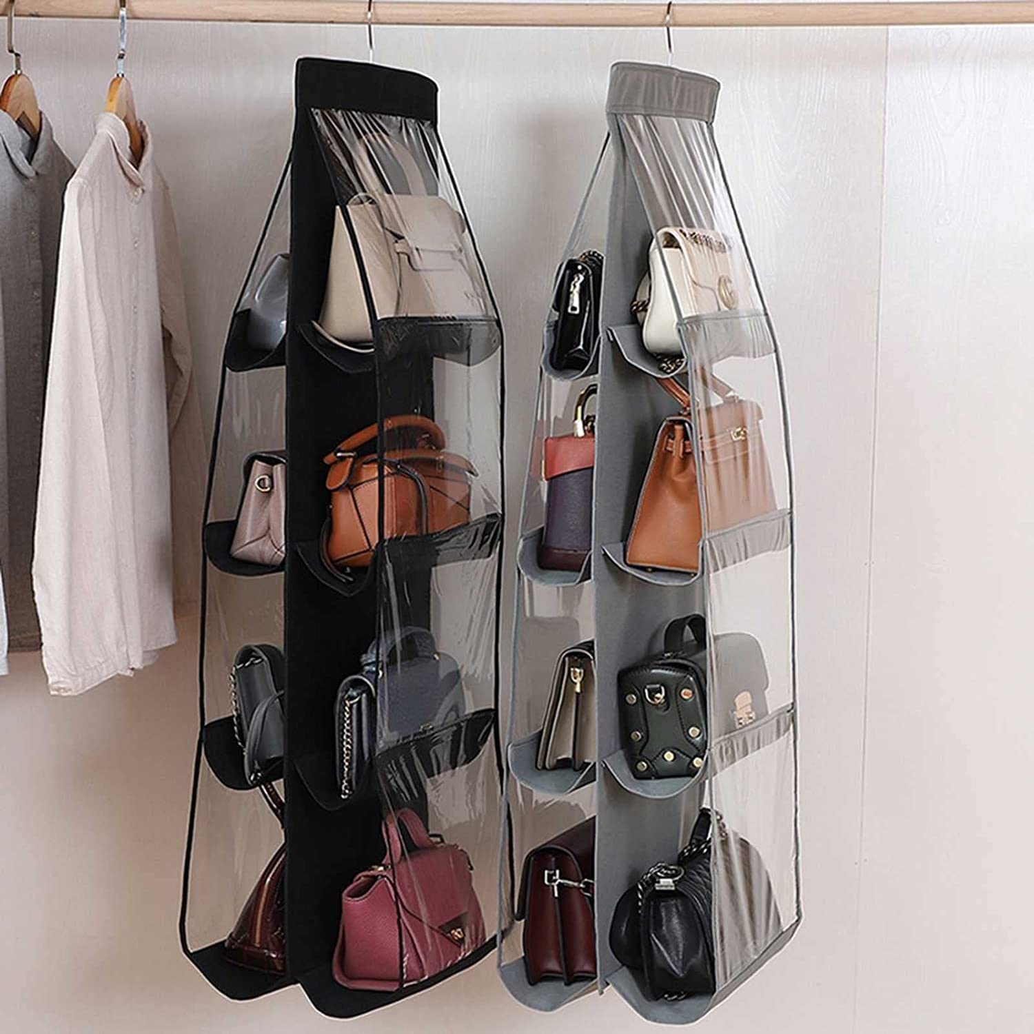 2 Pièces Organisateur De Sac À Main Suspendu 8 Poches Faciles D'accès Penderie Placard Sac De Rangement Suspendu Transparent Organisateur De Sac À Main Souple Et Pliable Anti-poussière