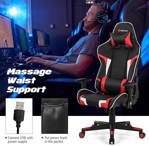 Miniatura 6 de Silla de masaje para juegos, silla de computadora de oficina con respaldo alto con reposacabezas y soporte lumbar, silla giratoria reclinable estilo