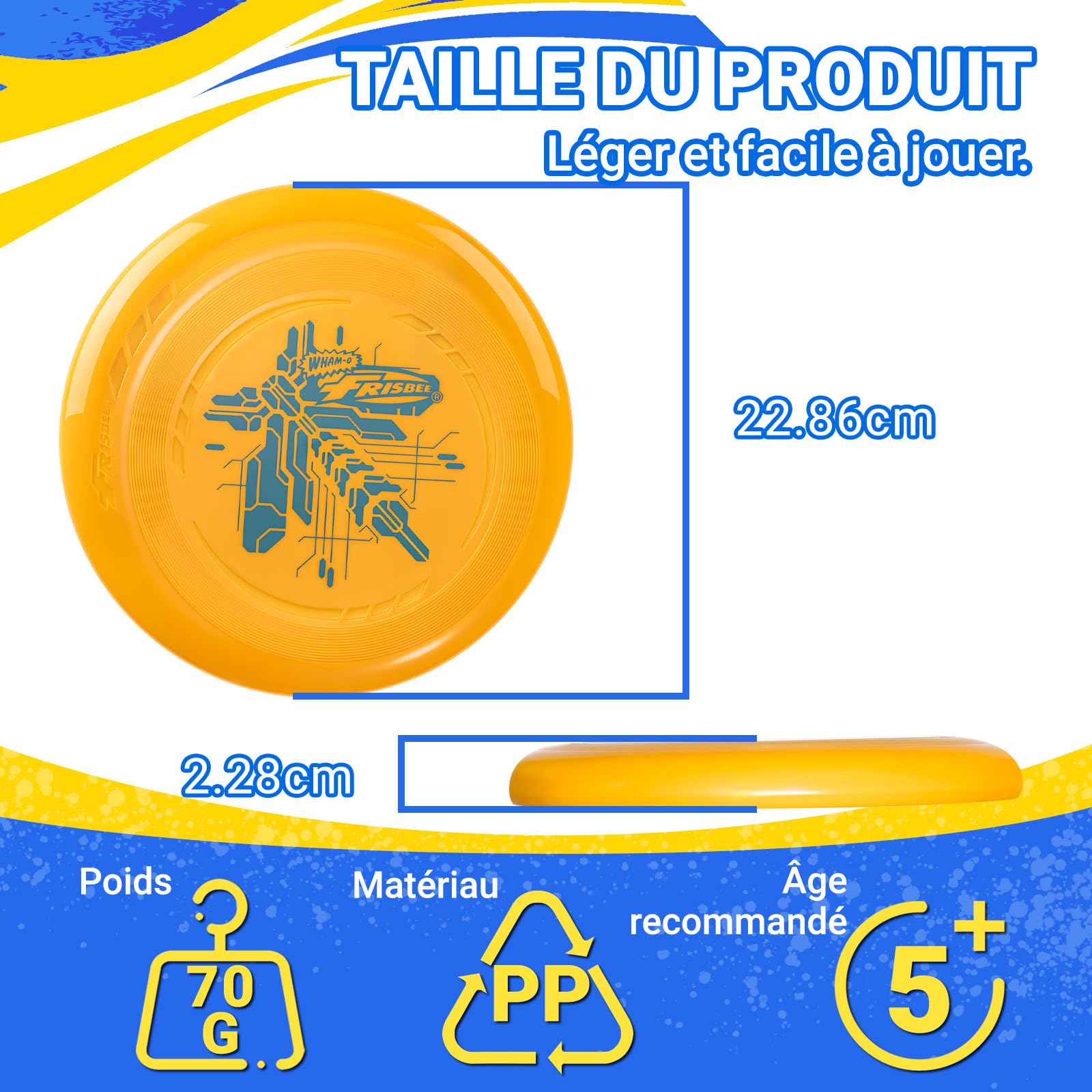 Wham-O Frisbee Go Disque Volant, 22.86cm Jouet Léger pour Débutants Enfants Garçons Filles 5 Ans et Plus, Jeu d'Extérieur pour Plage Parc Jardin - 70g
