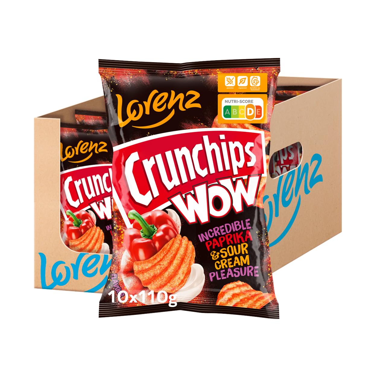 LORENZ | Crunchips WOW Paprika & Sour Cream | 10 x 110 g | vegetarisch