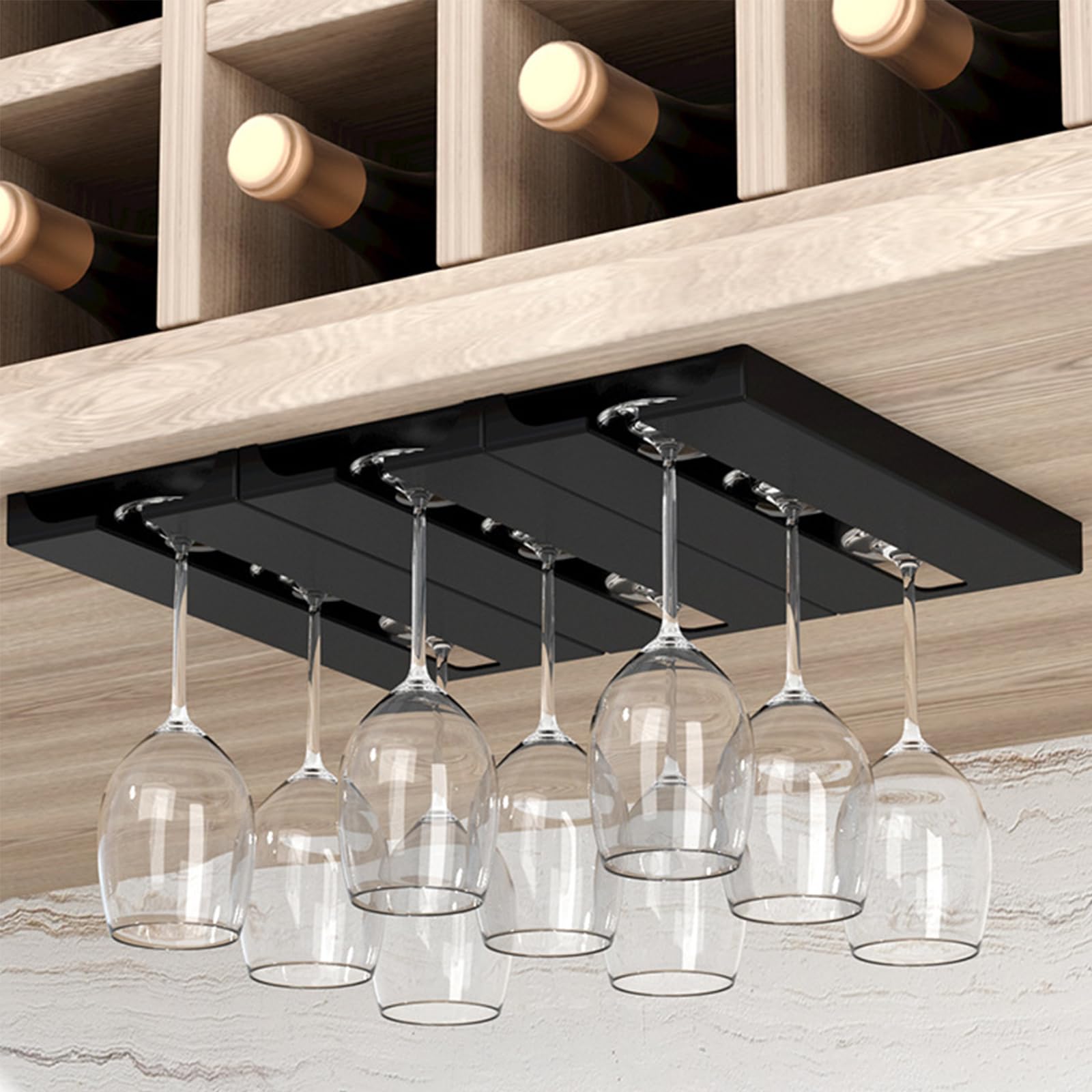 Vastsea 3 Piezas Estante Copas Vino Debajo Gabinete, Soporte Copas Colgante, Soporte para Copas de Vino, Estantes para Copas, para Bar, Cocina, Restaurante (Negro)