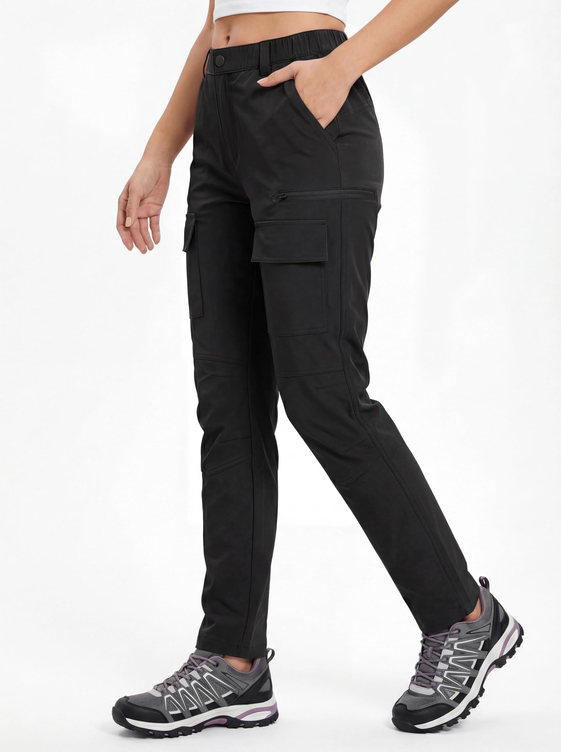 GymBrave Pantalone da Trekking Donna Estate Leggero Pantalone da Lavoro Elasticizzato Impermeabile Pantalone Cargo con Tasca Zippata Safari