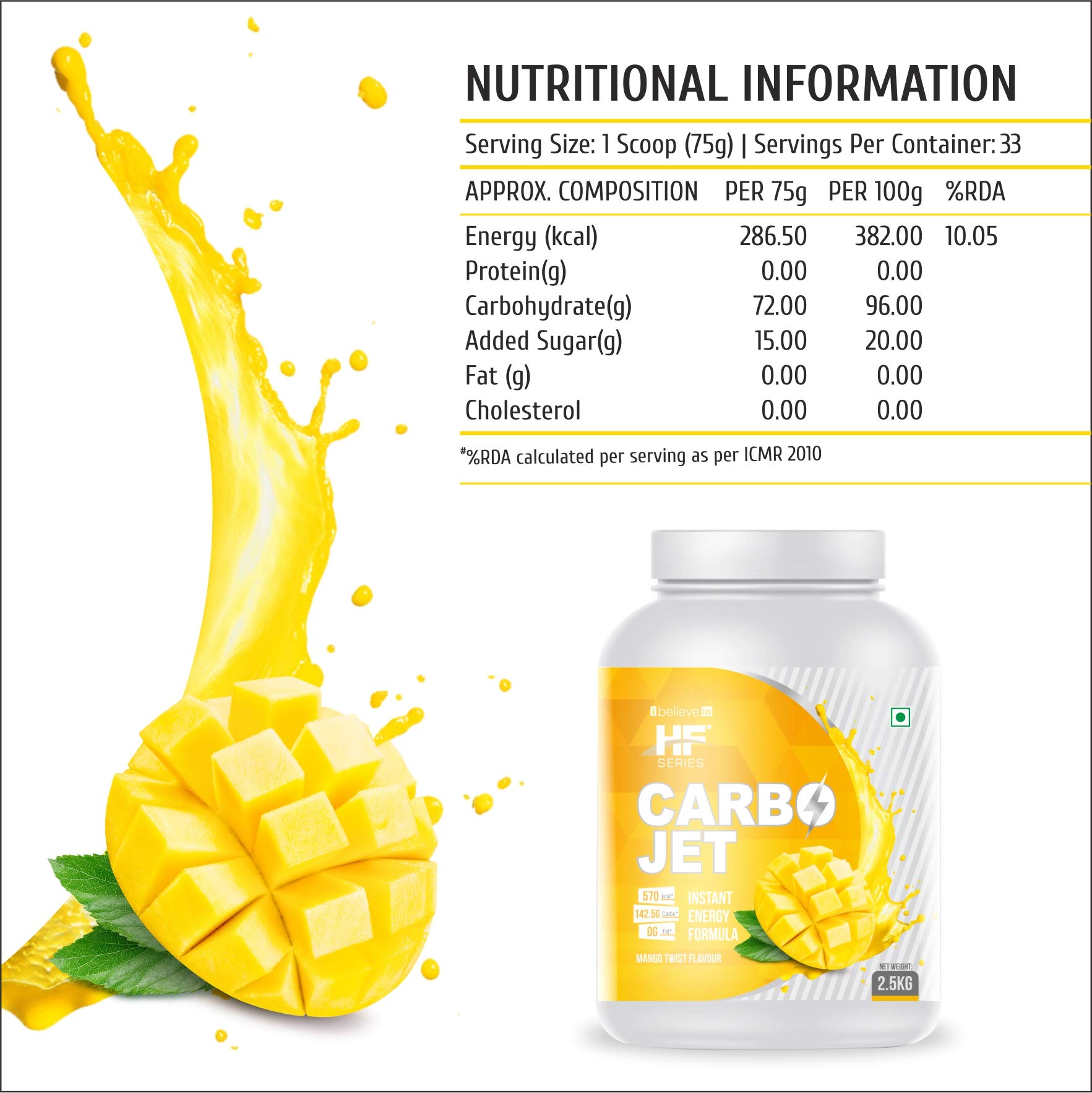 HF Series Carbojet Intra, Post Workout Carbs Powder | Increase Energy Hydration|2.5kg|Flavour-Mango Twist — Amazon image 4