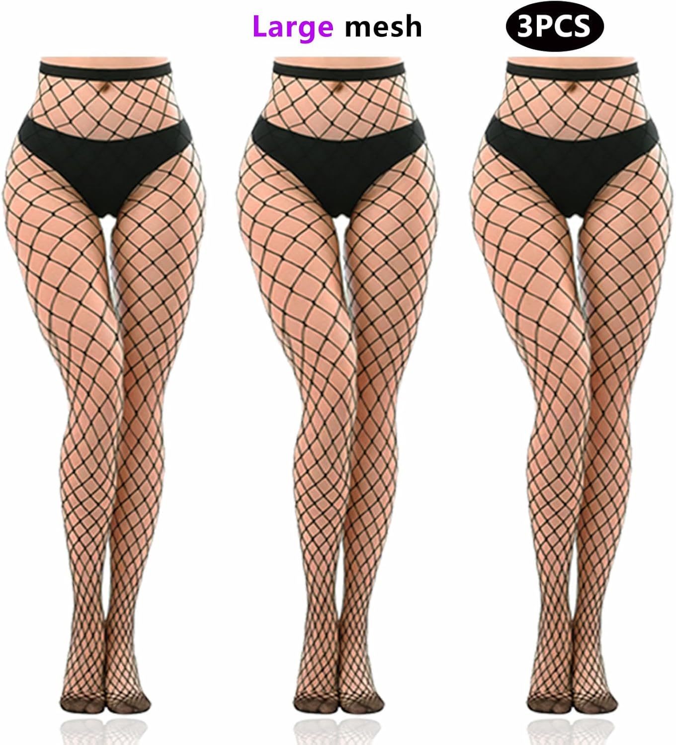 3 Pack Black High Waist Stretch Fit Fishnet Tights Mesh Leggings for Women One Size 80% Nylon 20% Spandex - Image 2