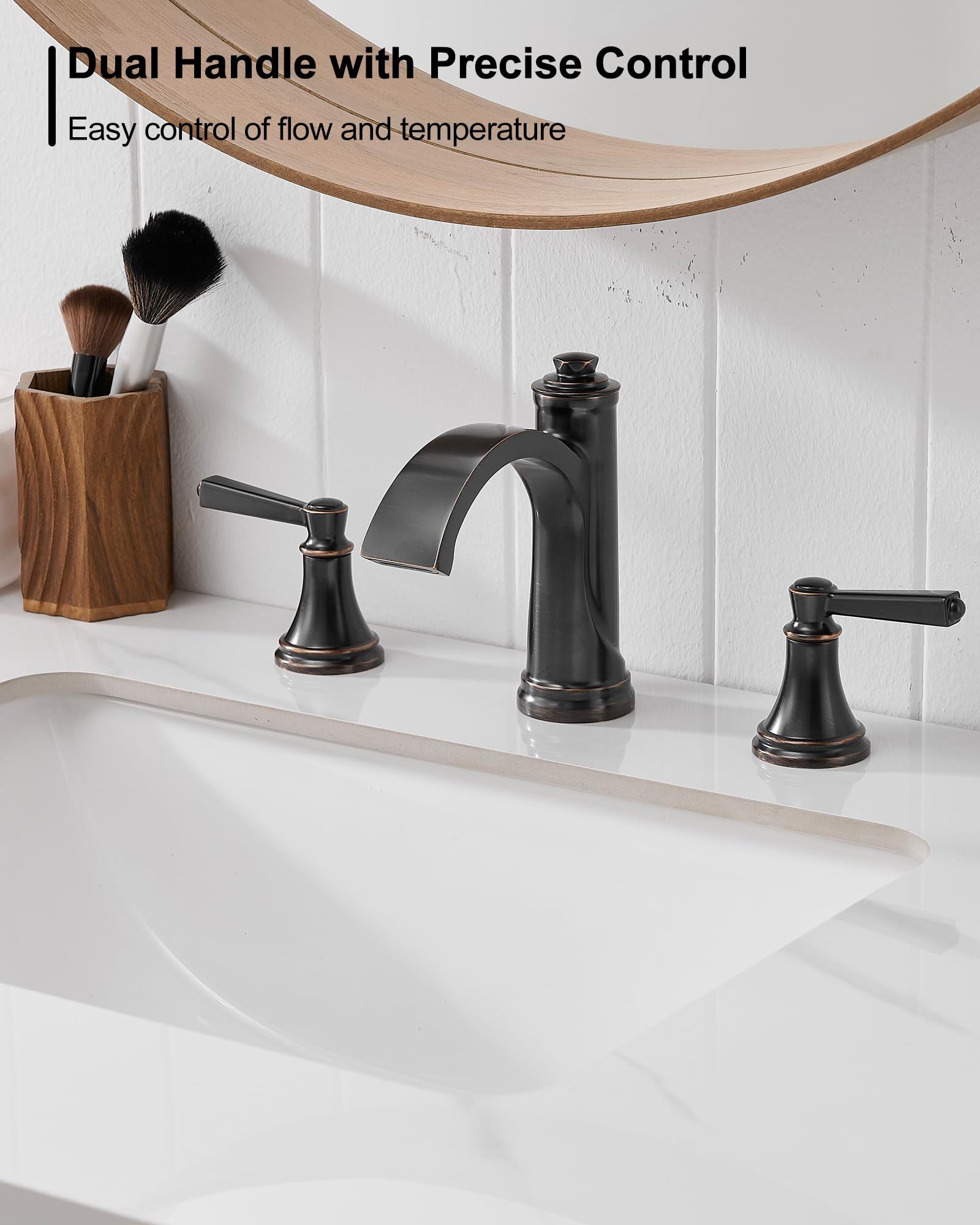 Waterfall Bathroom Faucet 3 Hole 4-16 Inch Oil Rubbed Bronze Bathroom Faucet Brass Bathroom Sink Faucet 2 Handle — view 9