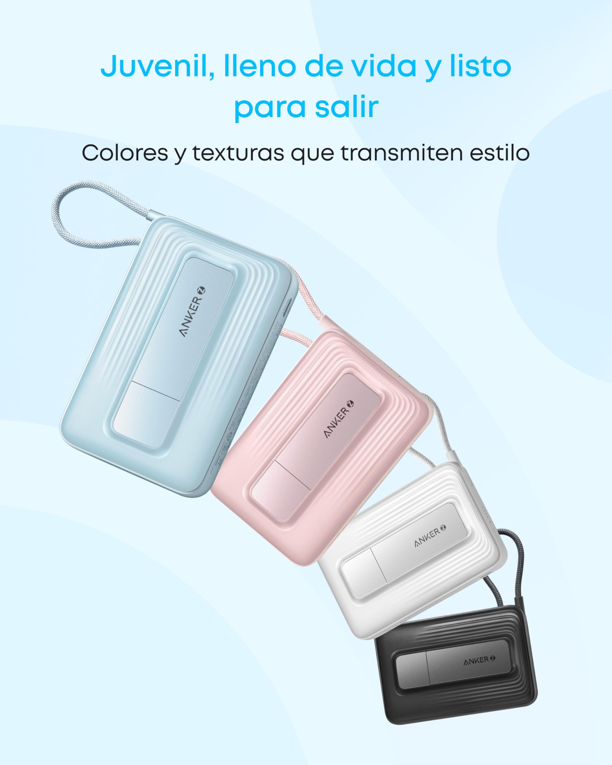Anker Zolo Batería Externa magnética, Cargador portátil inalámbrico de 10 000 mAh con Carga rápida máxima de 30 W, Cable USB-C Integrado y Soporte Ajustable, para iPhone 15/14, AirPods y más.