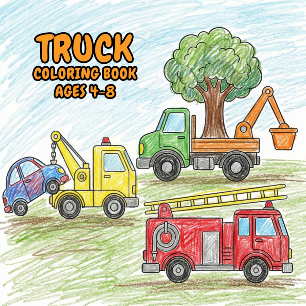 Truck Coloring Book Ages 4-8: 50 Thrilling Pages with Monster Trucks, Fire Trucks, Dump Trucks, Garbage Trucks, and More