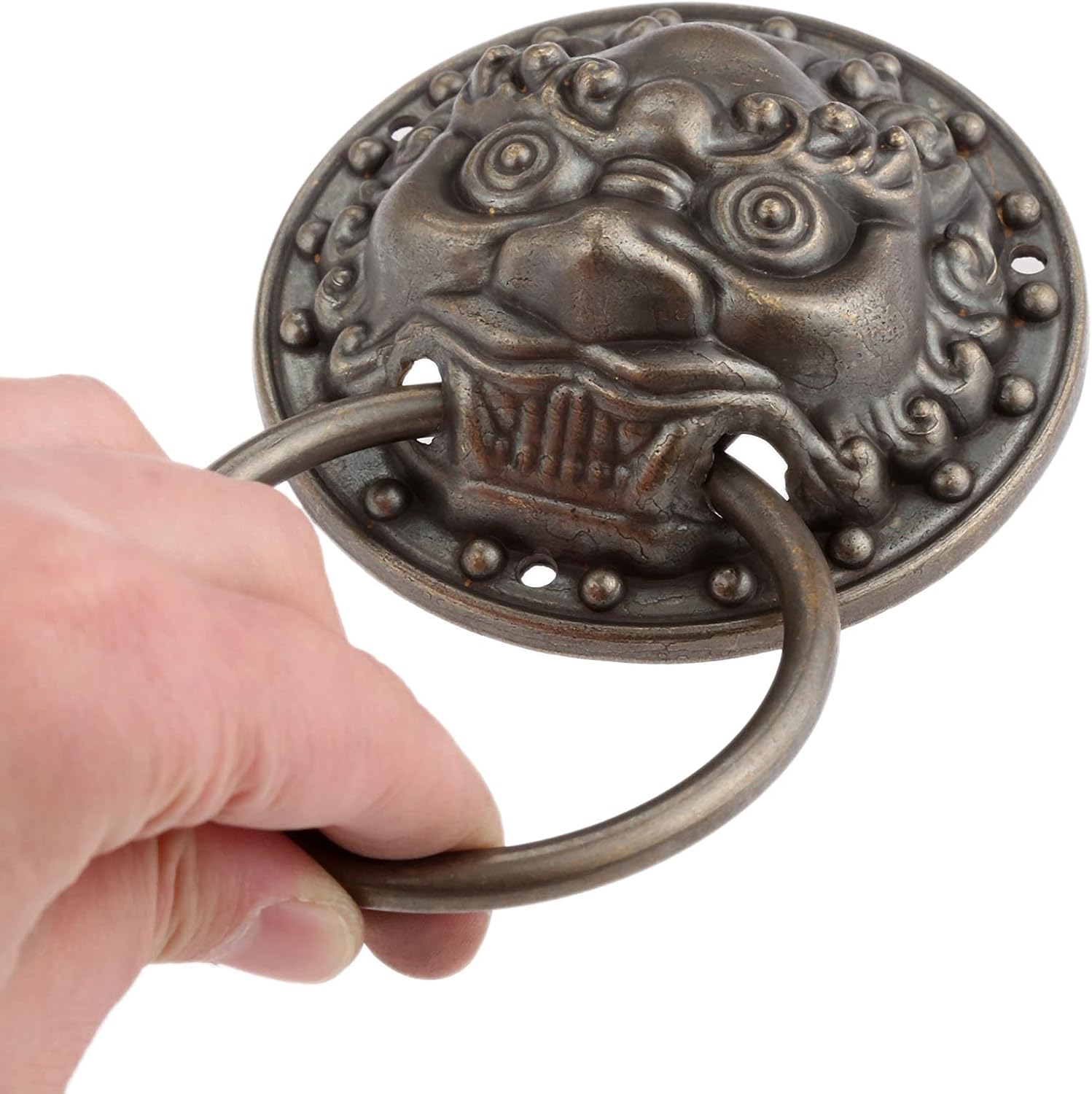 1Pc VintaLion Head Pulls Brass Drop Ring Door Knocker Drawer Knob Cabinet Dresser Handle Door Furniture Hardware - (Color: 5.8cm B)