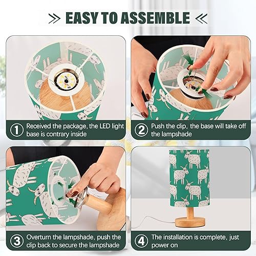 Miniatura 4 de Table Lamp Indoor Table Lamp Unique Cute Cartoon Doodle Goat Green Night Lights for Kids Glass Table lámpara de Noche