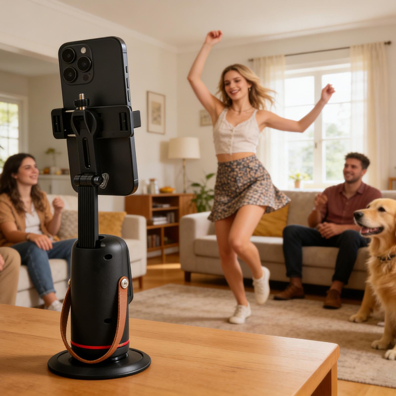 Treppiede con monitoraggio facciale automatico, supporto girevole a 360 gradi | Supporto per cellulare con sensore di movimento intelligente per streaming, vlogging, selfie, videochiamate e Creadore