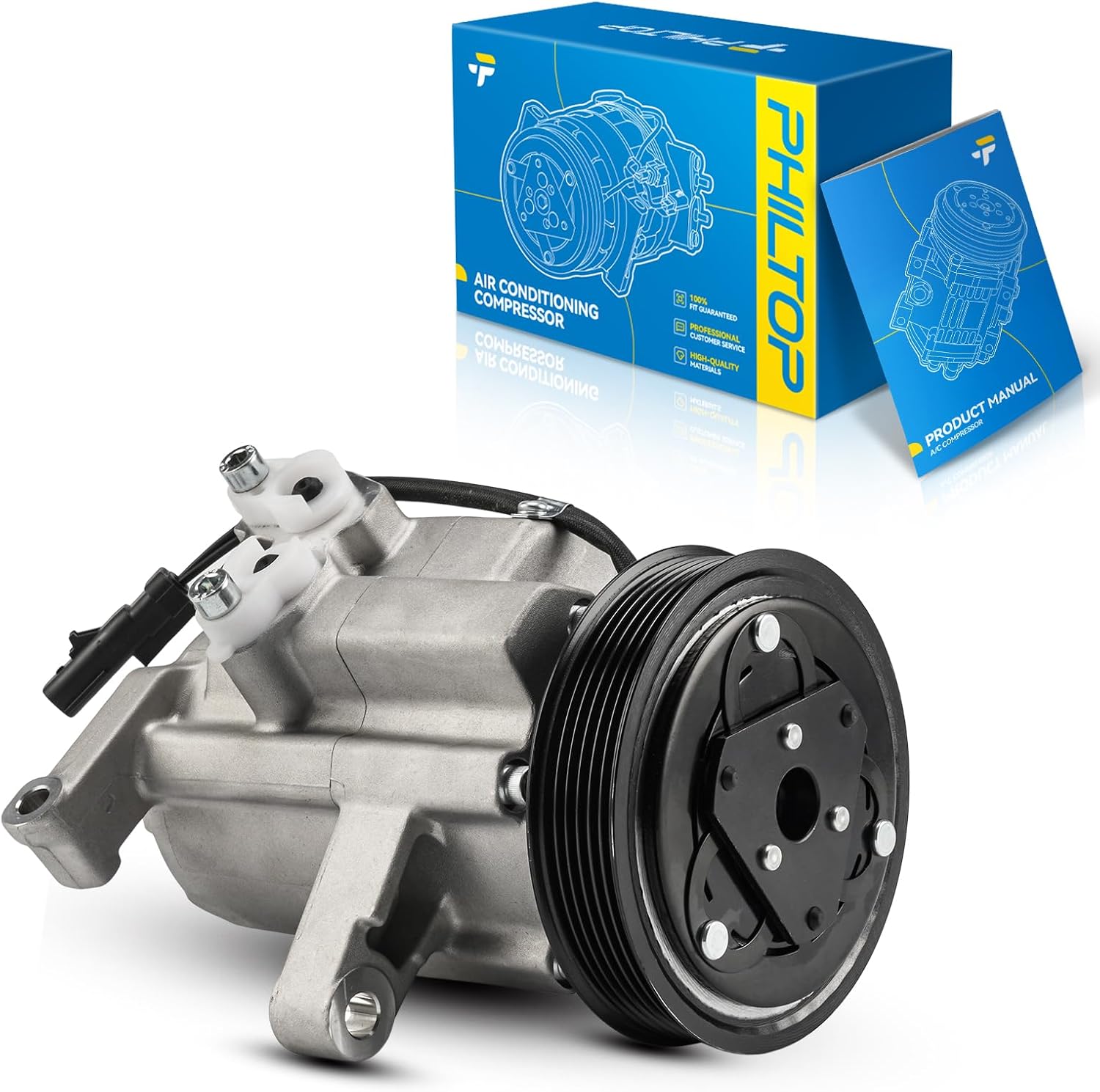 PHILTOP 68308 Air Conditioning Compressor Fit for Dakota 2004-2007, Ram1500 2004-2007 4.7L, Ram1500 2004-2007 3.7L, Raider 2006-2009, AC Compressor with Clutch