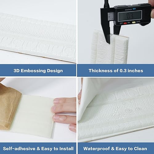 Miniatura 3 de WADILE Moldura de corona de 180 x 3.1 pulgadas, borde flexible para pared, líneas de marco de moldeo de espejo autoadhesivas, zócalo de techo de