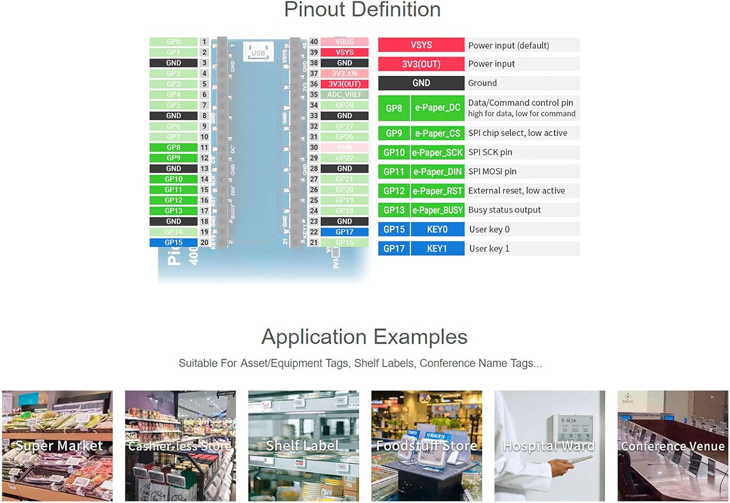 waveshare 4.2inch E-Paper Display Module for Raspberry Pi Pico, 400×300 Resolution E-Ink Screen, Black/White Two-Color, 4 Grayscale, SPI Interface, Low Power, Wide Viewing Angle